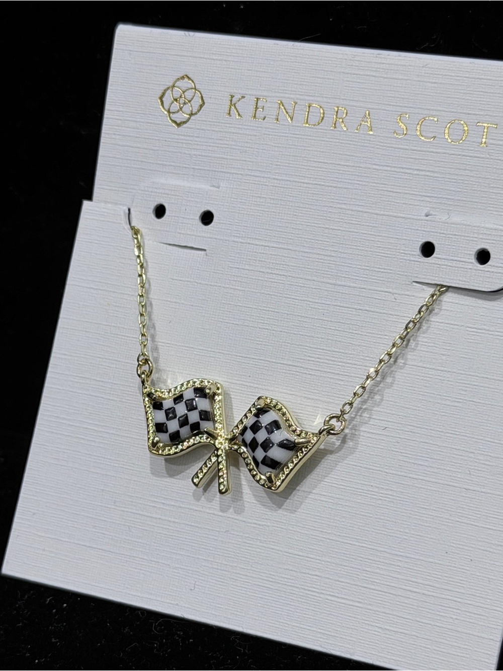 Kendra Scott Gold-Tone Checkered Flag Necklace - Black & White